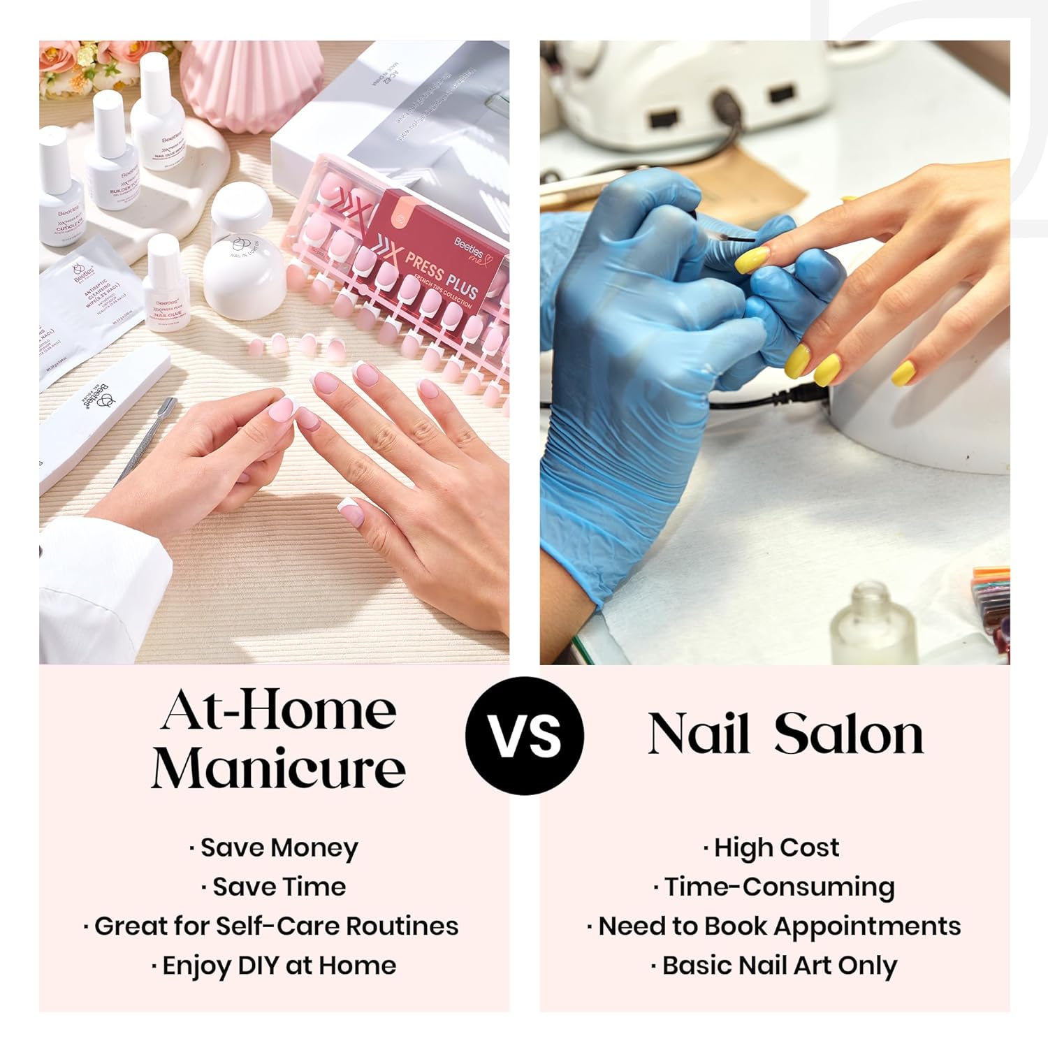 Beetles French Tips Press on Nails Kit-7Colors Short Almond Press on Nails 224Pcs Fake Nails Tips with Nail Glue & Remover Builder Top Coat Mini Nail Lamp, All-in-One DIY Gift for Women