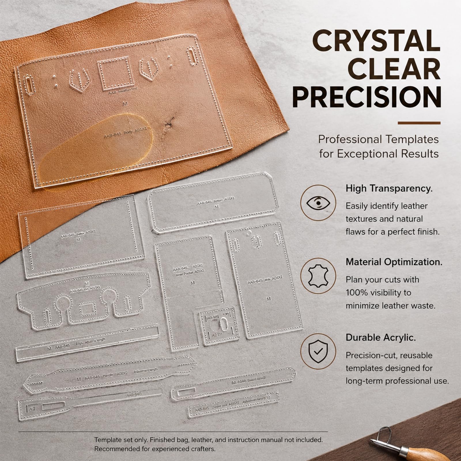 RIVEENY Handtaschen-Acryl-Schablone, Ledertaschen-Muster, Acryl-Leder-Muster, Ledervorlagen für Damenhandtaschen, transparent