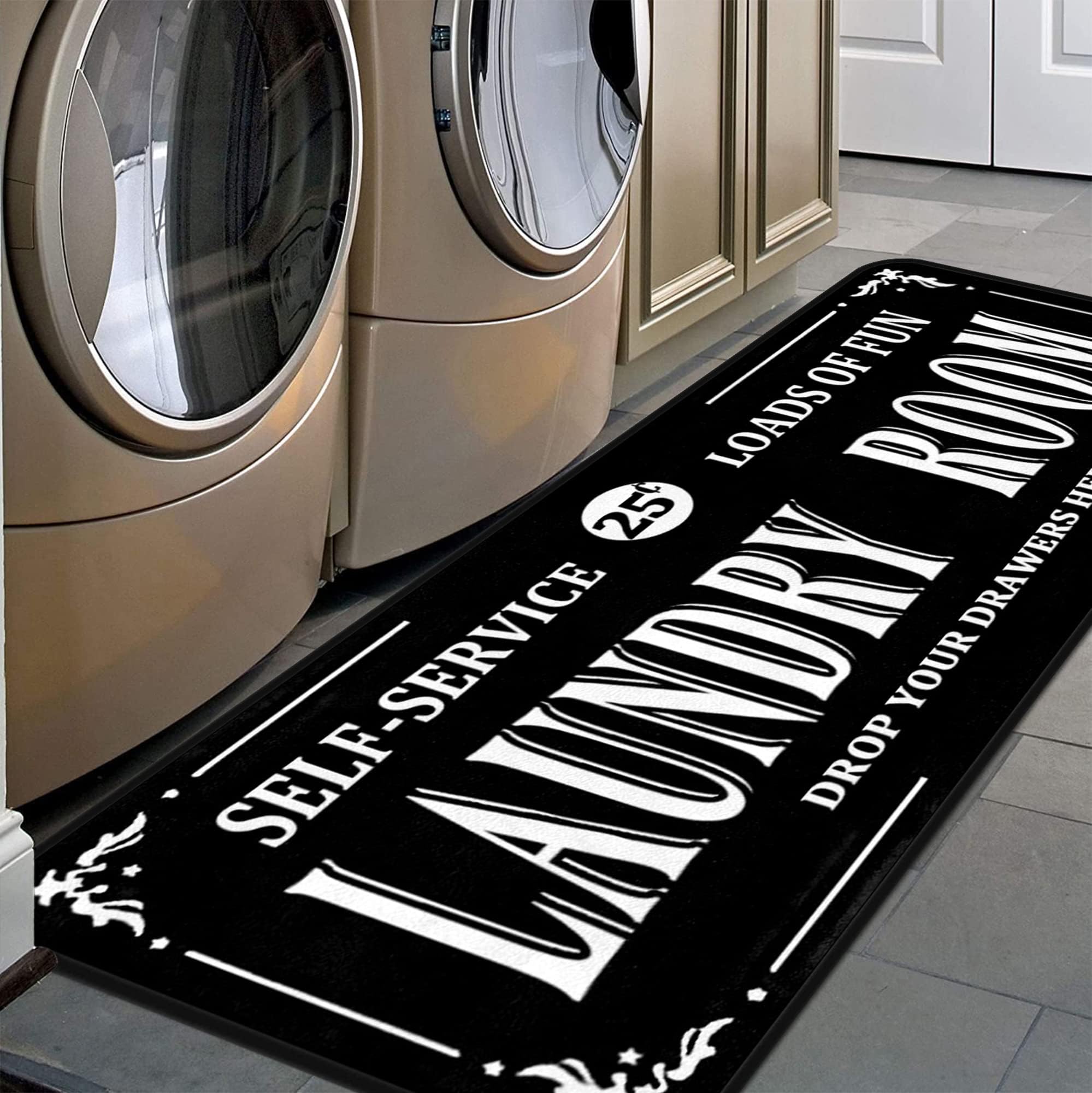 EYECY Farmhouse Laundry Rug Runner 20"x59" Non Slip Floor Mat - Durable Decor for Bathroom, Hallway & Laundry Room Entrance (Black)