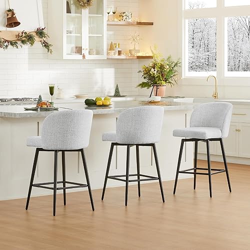 Miniatura 65 de Watson & Whitely Juego de 2 taburetes de bar tapizados giratorios de 360° con respaldos y patas de metal, altura del asiento de 26 pulgadas de alto,