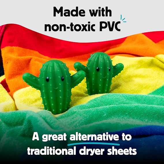 Kikkerland Set of Two Reusable Dyer Buddies for Laundry Fabric Softener Dryer Balls Control Static, Remove Wrinkles, Dry Clothes Faster, Cactus
