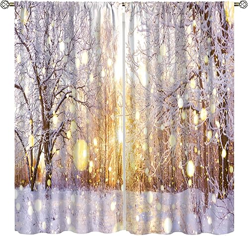 Cortinas opacas para el día de la nieve de invierno, hermoso bosque, amanecer, día de nieve, paisaje, decorativo, impreso, sala de estar,