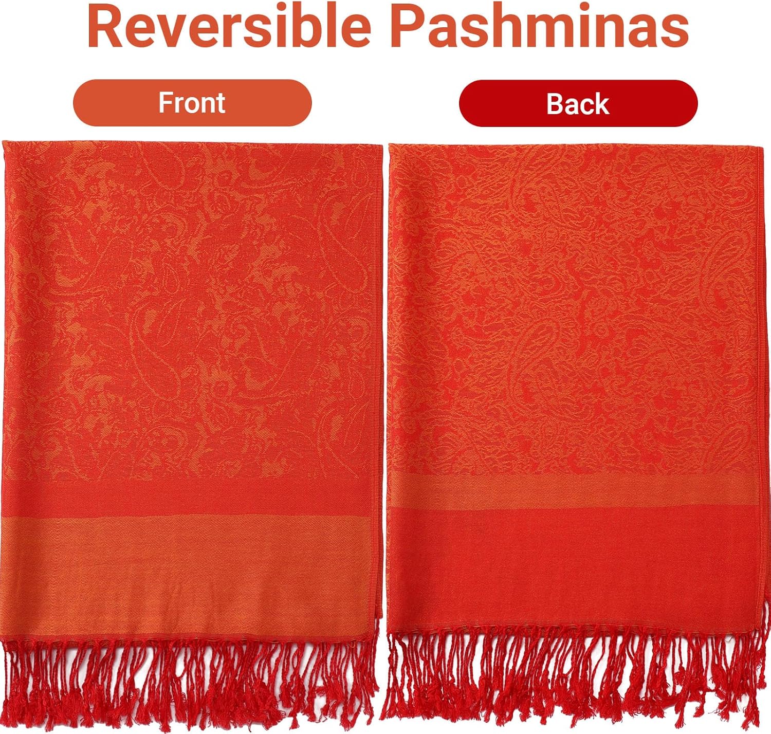 Paisley Scarf Shawl Jacquard Wrap Stole Two Tones Vintage Soft Lightweight With Fringes Reversible - Image 2