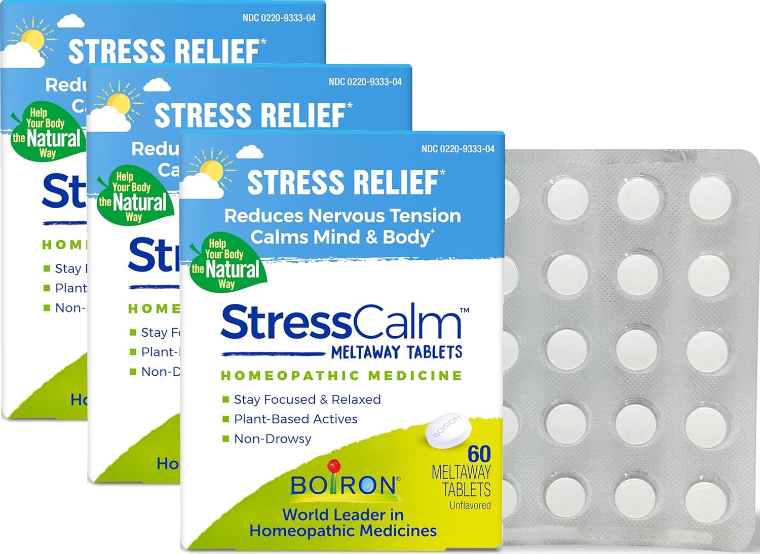 Boiron StressCalm Dissolvable Tablets for Relief of Stress, Anxiousness, Nervousness, Irritability, and Fatigue - 60 Count (Pack of 3)