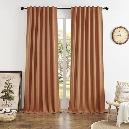 Miniatura 61 de DUALIFE - Cortinas de lino opacas beige de 54 pulgadas de largo, con pestaña trasera y bolsillo para cortinero, cortinas estrechas para dormitorio,
