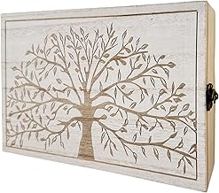 Wooden Key Box with 5 Wall Hangers for Entry, Key Cabinet, Decorative Design, Key Locker for Hallway 24 x 16.5 x 6 cm (Tree of Life)