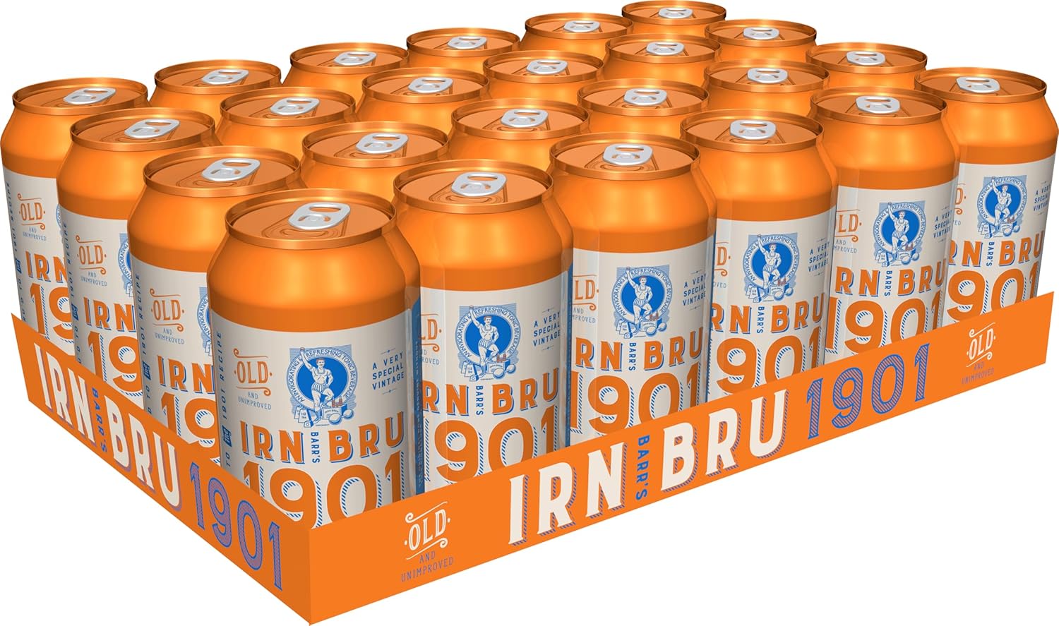 IRN-BRU 1901, 24 Pack A Very Special Vintage Recipe, No Caffeine, Full Sugar, Taste The First Ever IRN-BRU Recipe - 24 x 330ml Cans