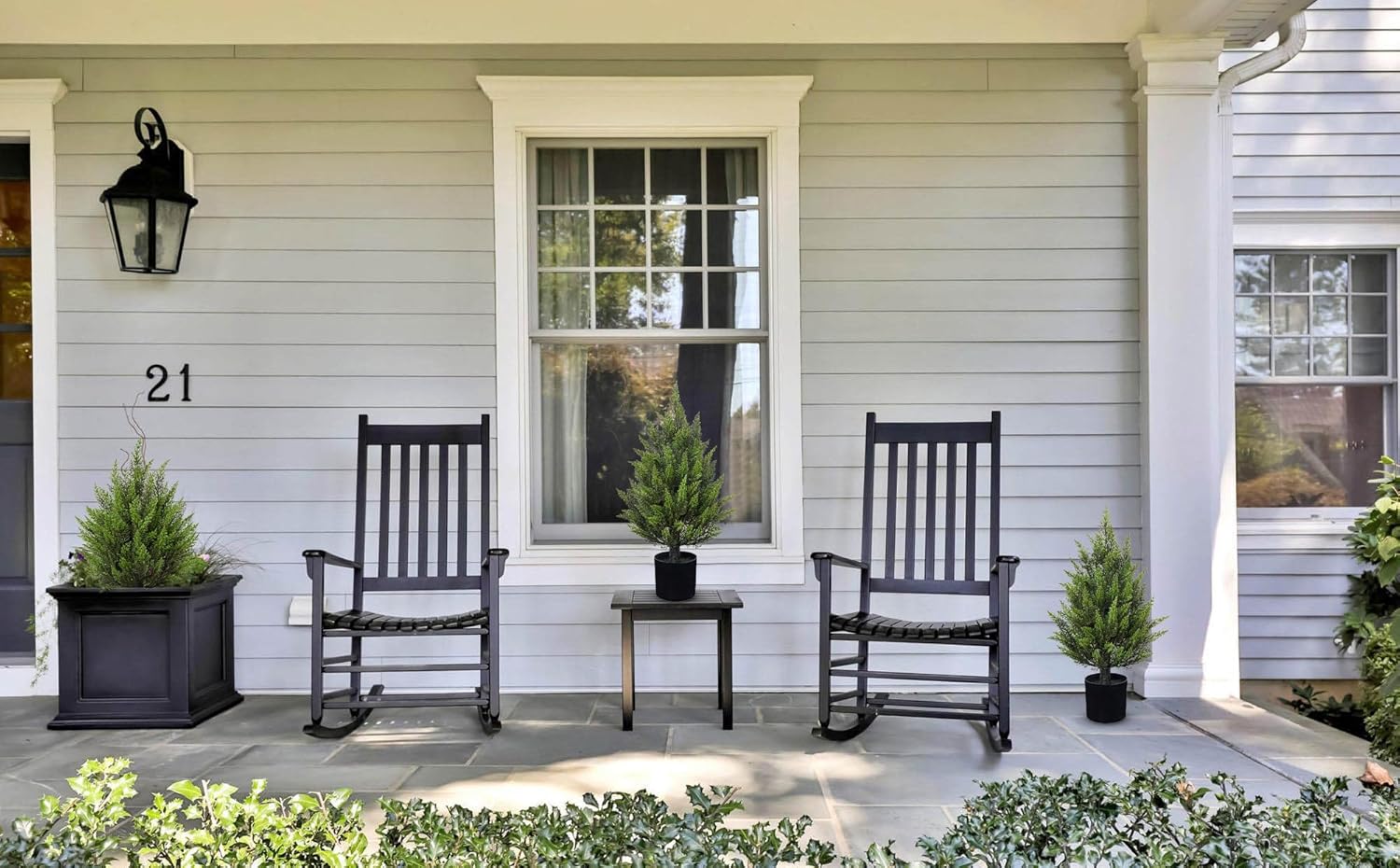 briful 17.7'' artificial cedar topiary tree in black pot – set of 2 lifelike evergreen faux plant for outdoor indoor home, uv resistant, potted fake cypress shrub for farmhouse living room décor