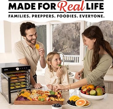 Gourmia Digital Food Dehydrator 6 Stainless Steel Trays, 360 Airflow, One-Touch Presets, Adjustable Temp 95165F, Timer, Glass Door, Quiet Operation, 600W Healthy Snacks, Jerky, Fruits & More