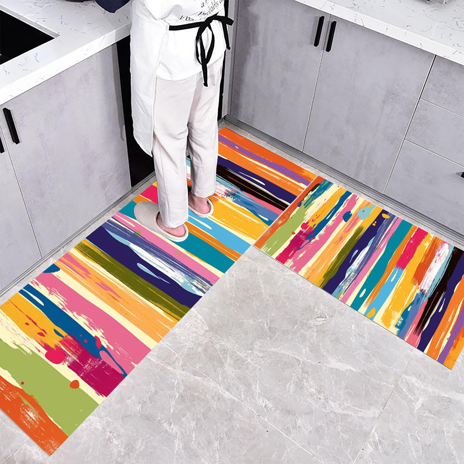 Tapis de cuisine haut de gamme aux rayures verticales abstraites