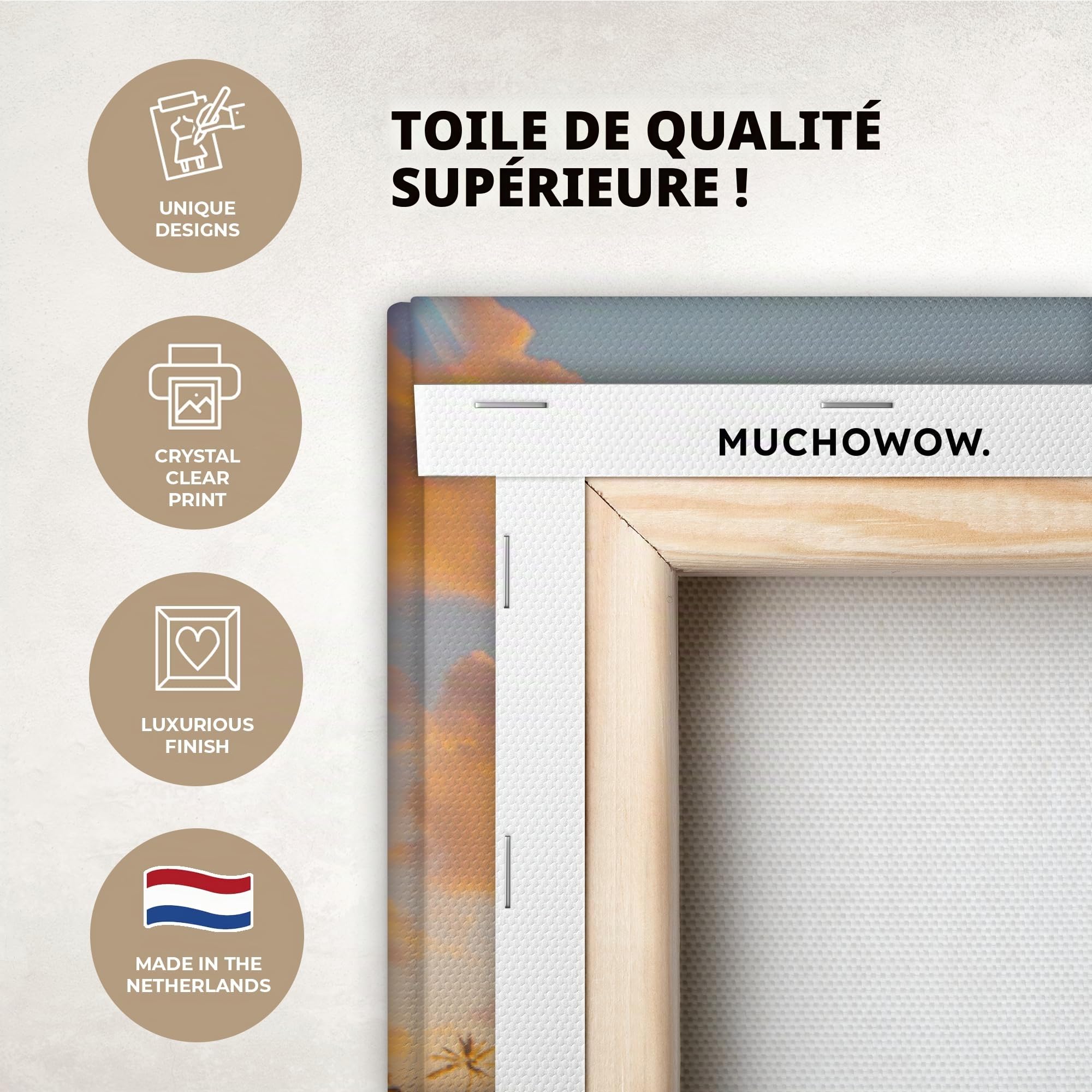 MuchoWow© Impressions sur Toile 120x80 cm Deco Tableau Murale Decoration Salon Peinture Tableaux Chambre Toiles Maison Coucher de soleil - Plage - Mer - Été - Bleu