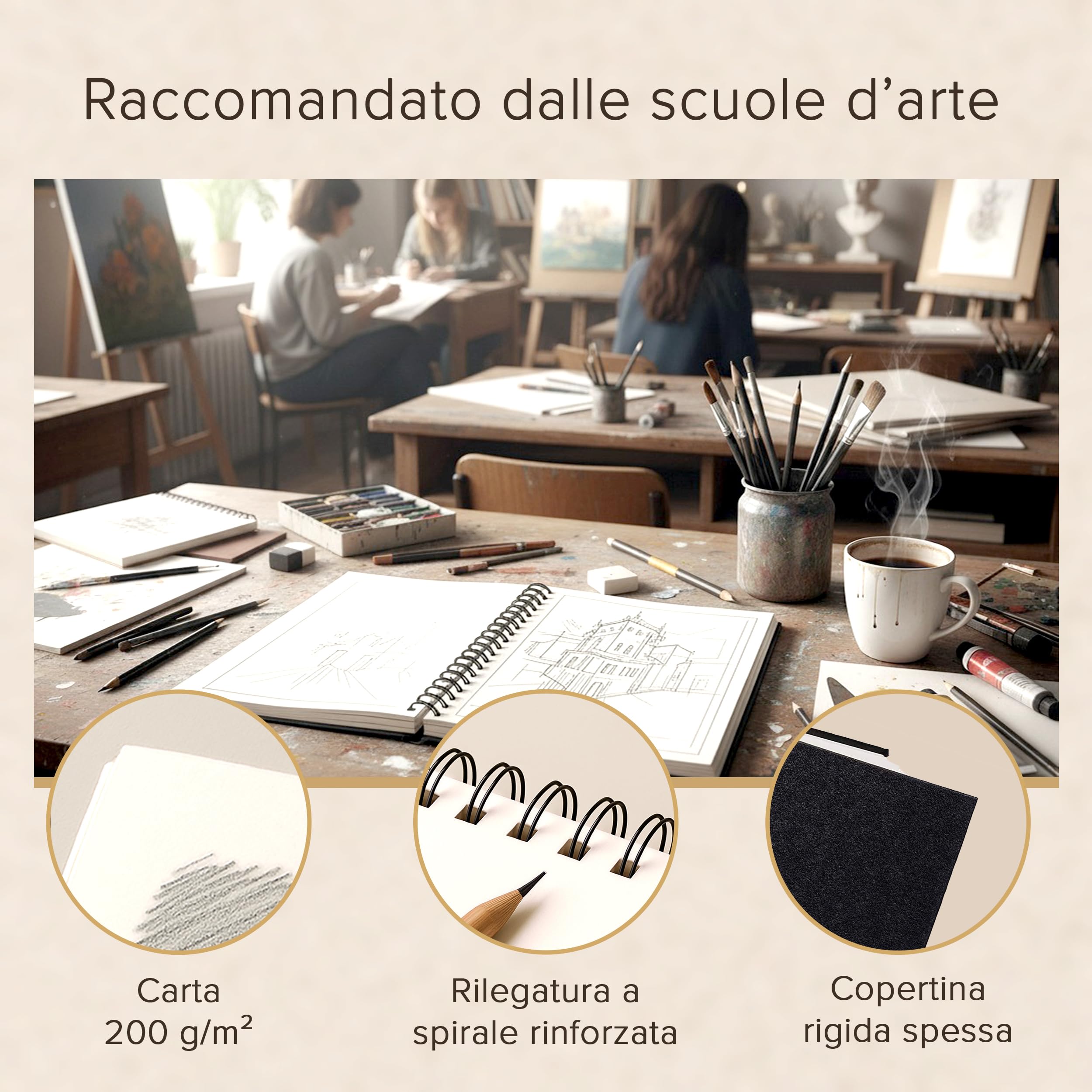 Blocco per Schizzi A4 con Copertina Rigida – Carta Molto Spessa da 200 g/m² – Grande a Spirale per Bambini, Professionisti, Disegni – 21 x 29 cm, 40 Fogli / 80 Pagine