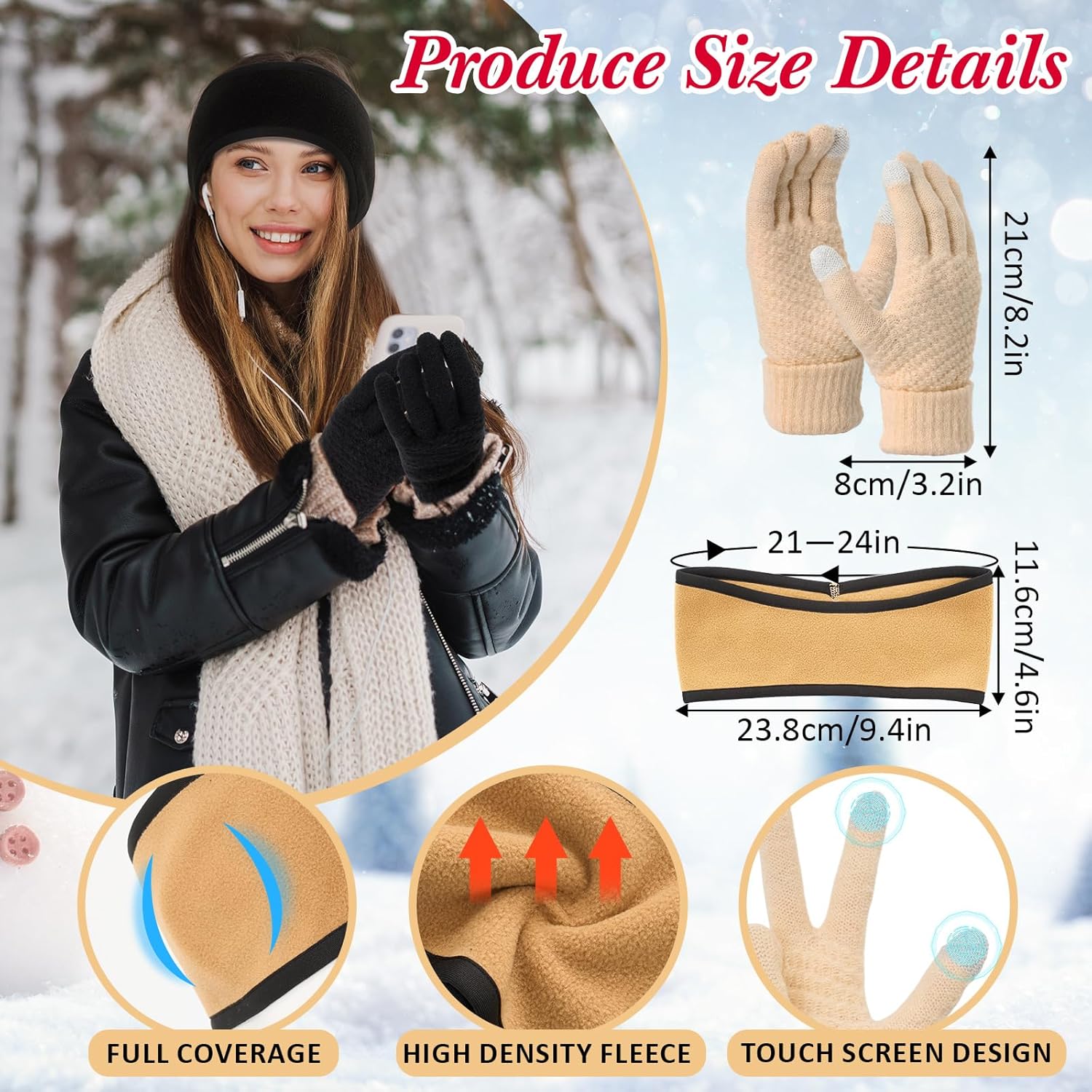 24 Pcs Winter Beanie Hat Scarf Gloves Ear Warmers Headband Set for Women Men Knit Hat Long Scarf Touchscreen Gloves Fleece Earmuffs Bulk Gift Set - Image 3