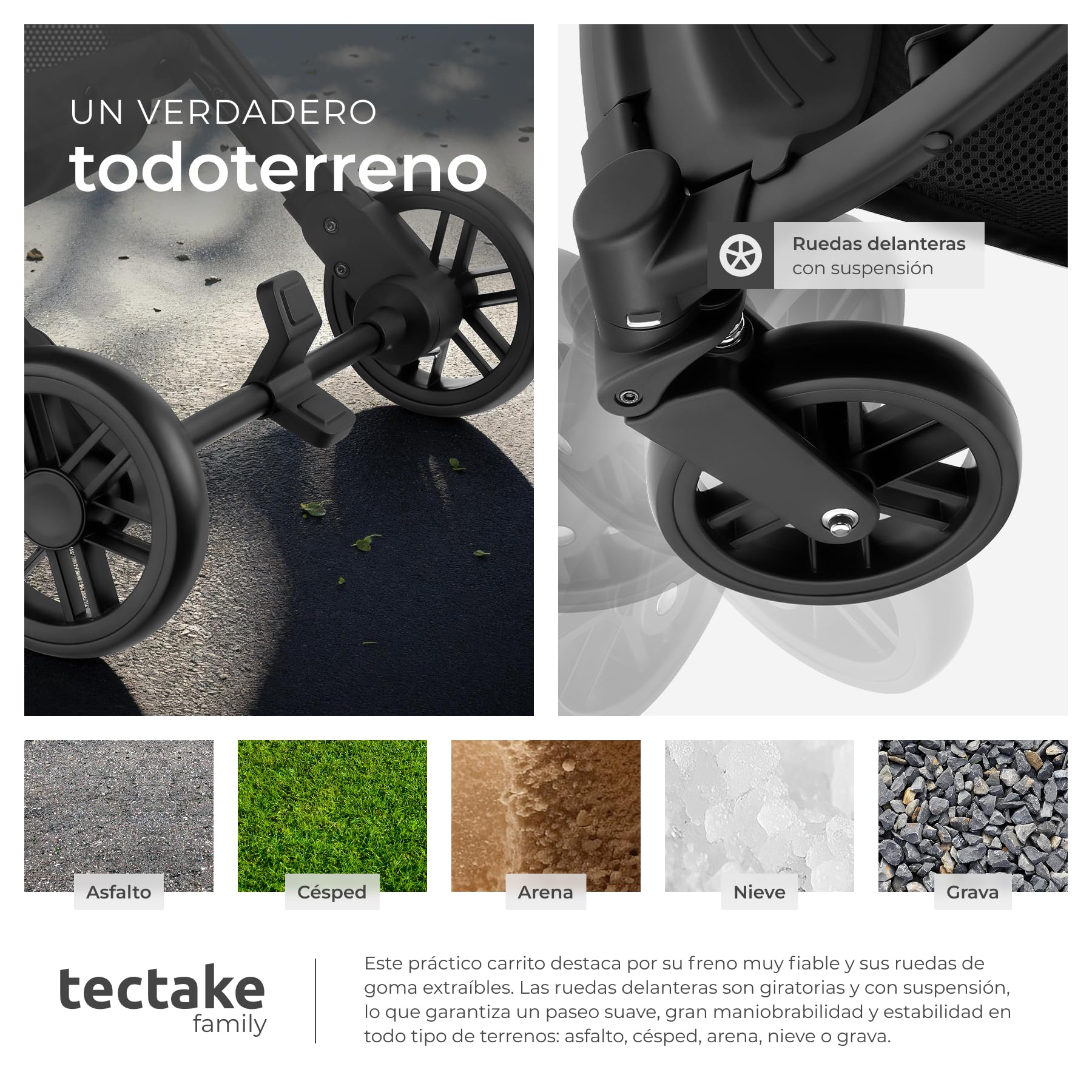 tectake® Carrito de Bebé, Silla de Paseo Plegable, Cochecito Bebés de 0-36 Meses, Arnés de 5 Puntos, Respaldo y Reposapiés Ajustables, Carro de Bebé Compacto, Protección Solar UV - antracita