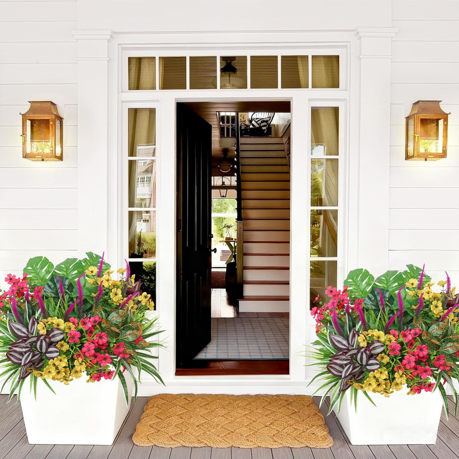 Dremisland Lot de 20 Plante Artificielle Exterieur Fleurs Artificielles Deco Arbustes Verts Artificiels Plante Herbes Artificielles Extérieur Décorative Plante pour Porche Terrasse