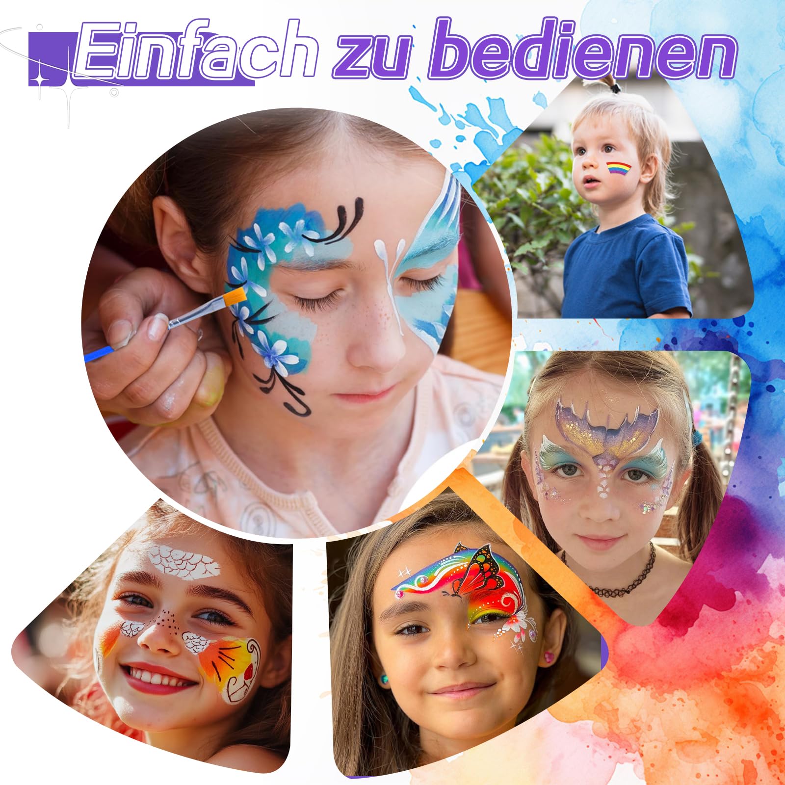 Voarge Zestaw farb do twarzy dla dzieci, do malowania twarzy dla dzieci, na bazie wody, na karnawał, Halloween, bodypainting (15 kolorów)