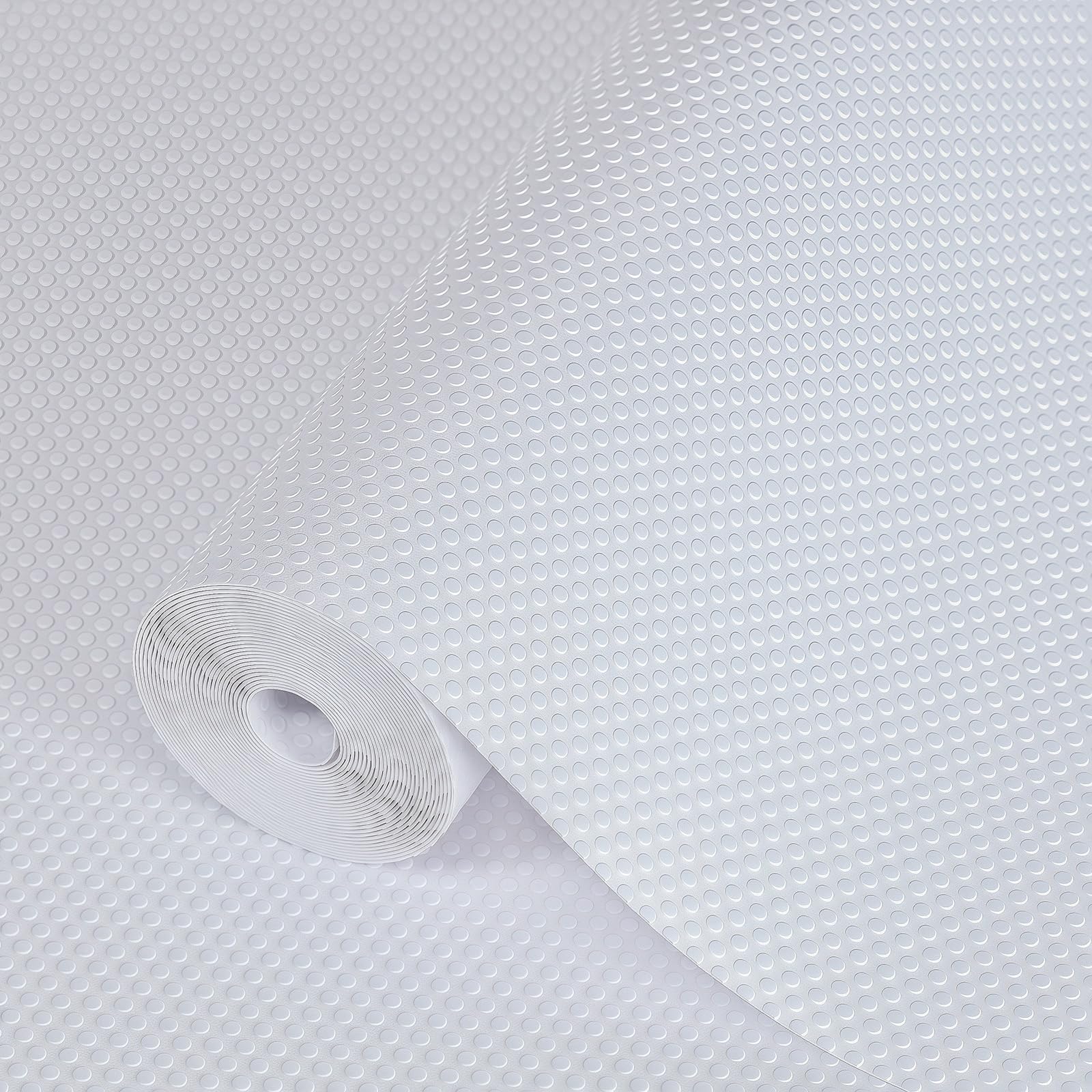 Shelf Liners 16 in x 20 ft EVA Drawer Mats, Non-Adhesive Cupboard Pad, Kitchen Cabinet Lining Fridge Cushion (White Dot, 40.7cmx610cm)