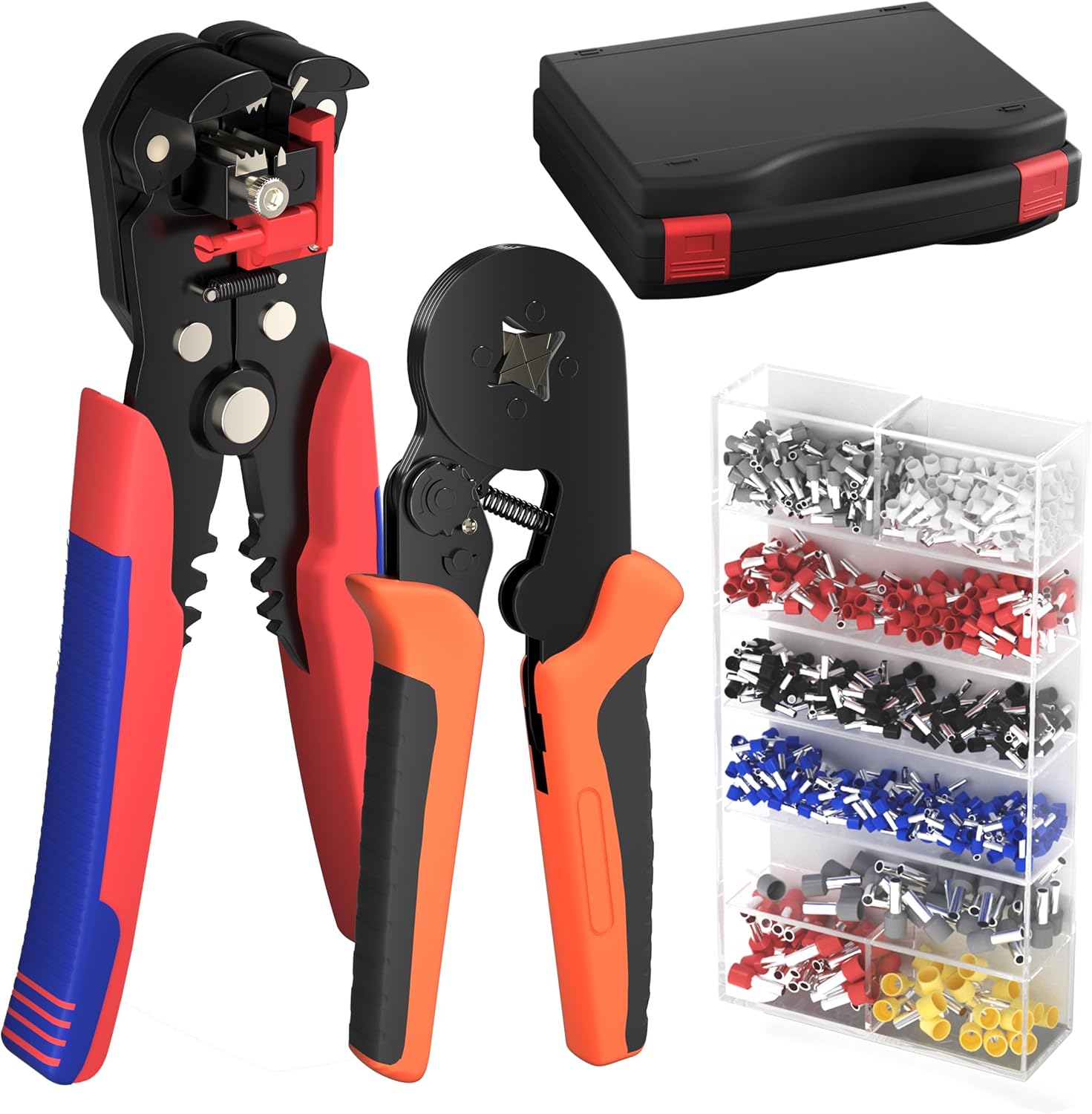 Wire Stripper and Crimping Tool with AWG23-7 Wire Terminals Set, Electrical Wire Strippers for AWG10-22（0.5-6mm²）, Self-Adjustable Ratchet Ferrule Wire Plier(6-4A) for AWG23-7 (0.25-10mm²) Terminals