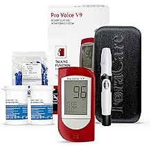 FORA Pro Voice V9 Diabetes Testing Kit for Accurate and Easy Monitoring Your Blood Glucose with Talking Glucometer, 1 Meter, 100 Test Strips, 100 Lancets, 1 Painless Design Lancing Device, Carry Case