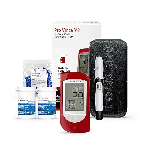 FORA Pro Voice V9 Kit de prueba de diabetes para un monitoreo preciso y fácil de tu glucosa en sangre con glucómetro parlante, 3.3 ft, 100 tiras de