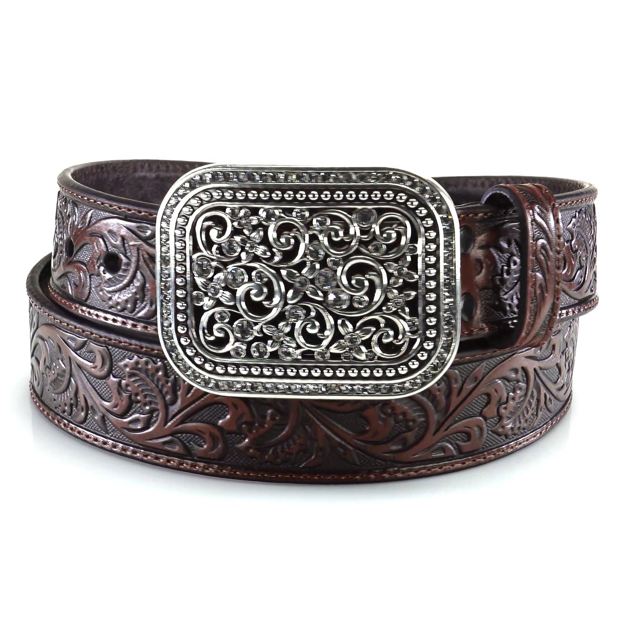 Women's Rhinestone Filigree Belt in Brown, Size Medium, by Ariat