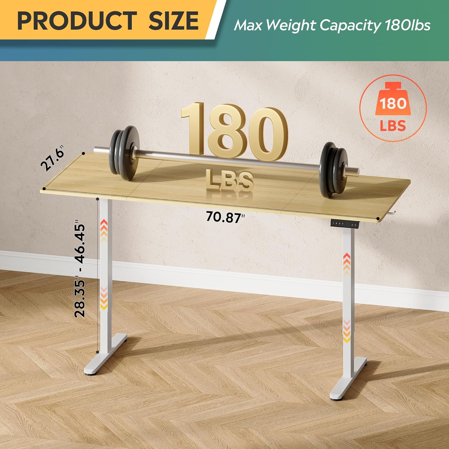 DEVAISE Electric Standing Desk dimensions and 180 lbs weight capacity