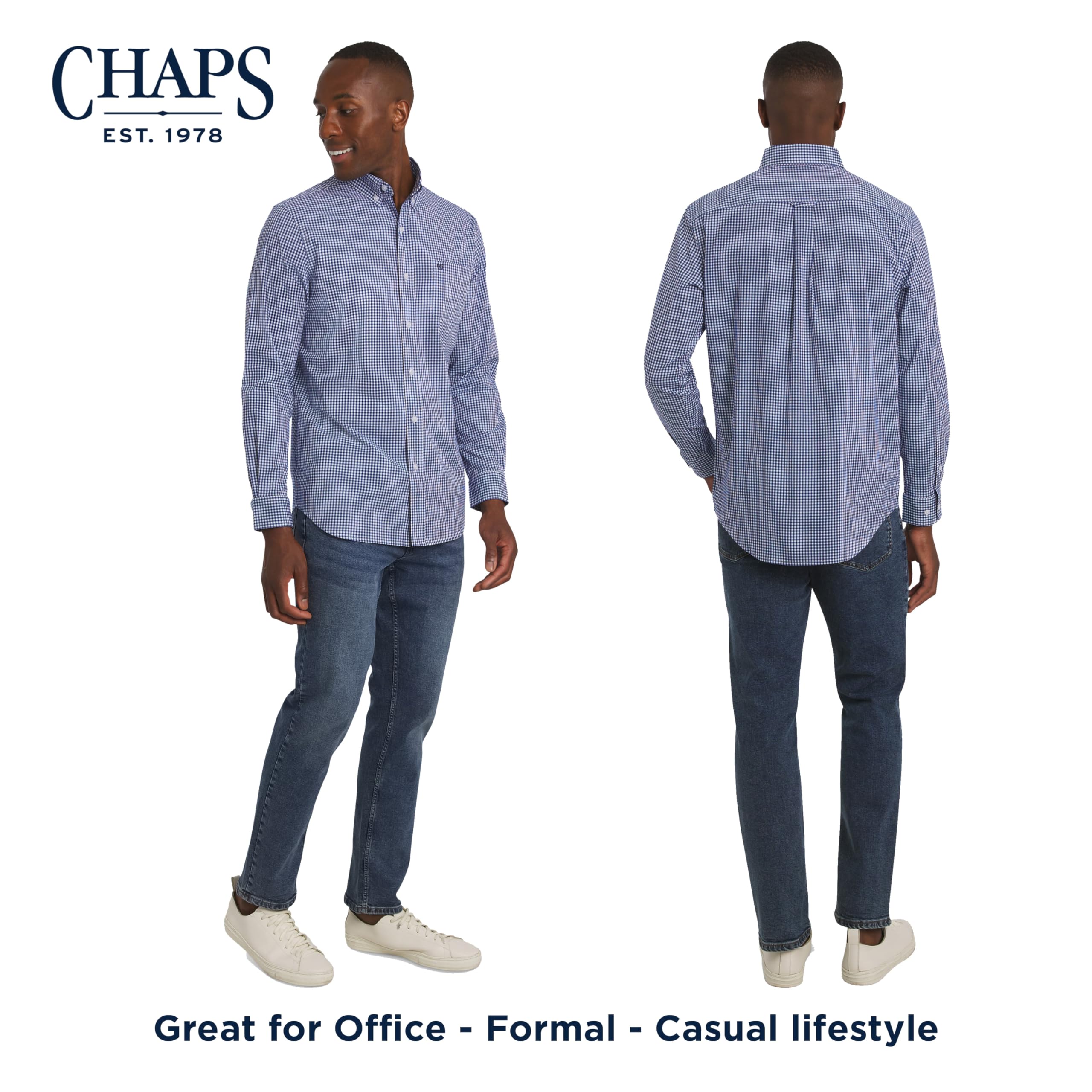 Chaps Herren Classic Fit Long Sleeve Button Down Stretch Poplin Casual Shirt Klassische Passform, langärmelig, Knopfleiste, Stretch-Popeline, Freizeithemd (1er Pack)