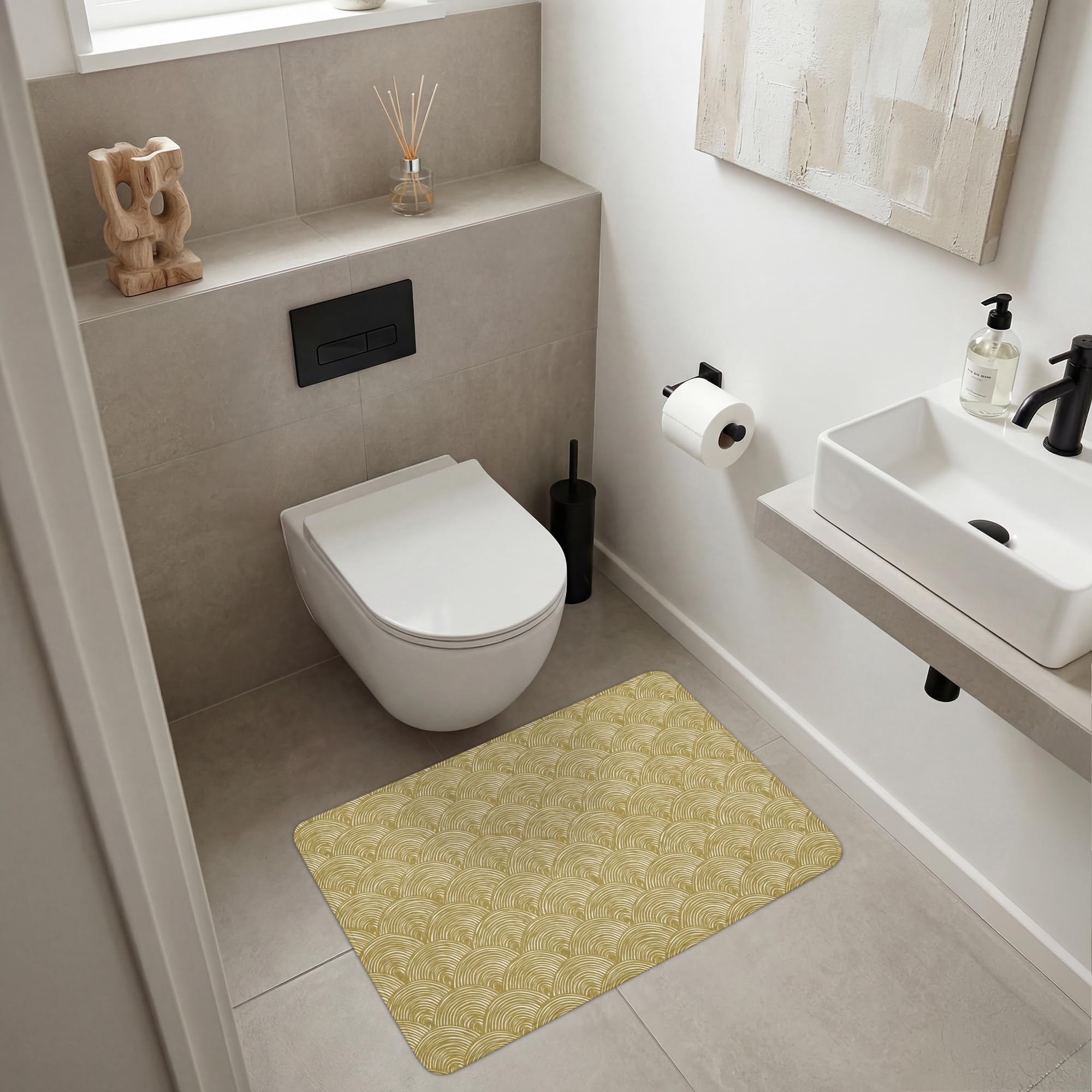 Alfombra Baño Rectangular 90x60 cm Decoracion Bathroom Mat Non Slip Shower Lavable Antideslizante Alfombrilla Tapete Banheiro Abanico - Geométrico - Verde