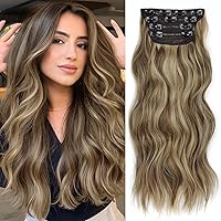 Vista 27 de Extensiones con pinzas para cabello de Perience, extensiones sintéticas de color rubio oscuro para mujer, extensiones largas onduladas con clip