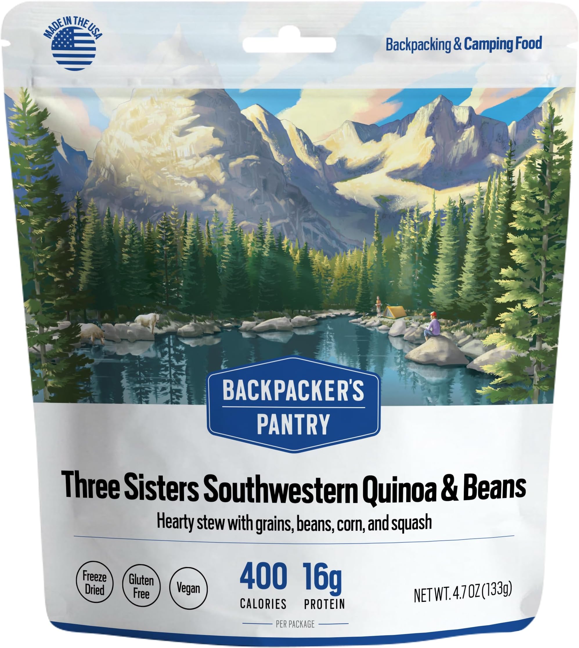 Backpacker's Pantry Three Sisters Quinoa and Beans | Freeze Dried Backpacking & Camping Food | 2 Servings Per Pouch | 14 Grams of Protein | Vegan | Gluten Free | 1 Count