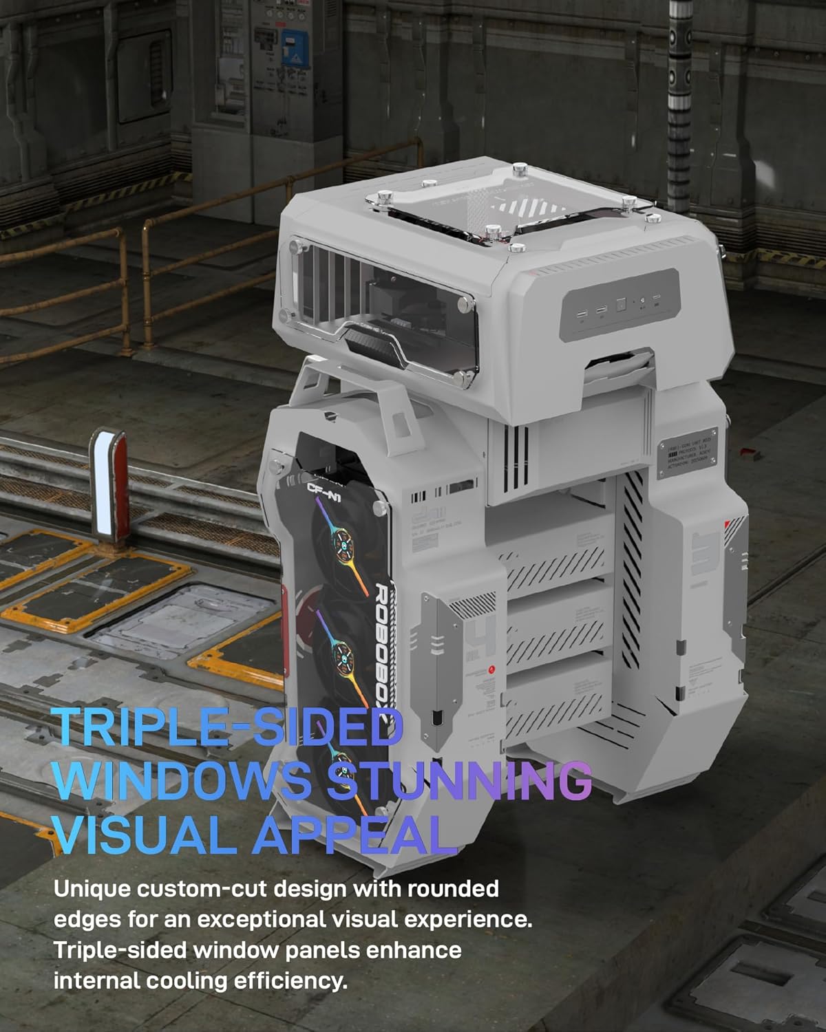 ALSEYE ROBOBOX Gaming PC Case - Dual 360mm Radiator Support, Acrylic Open Frame, Unique Space Theme, Micro ATX/ITX Mid Tower Computer Case