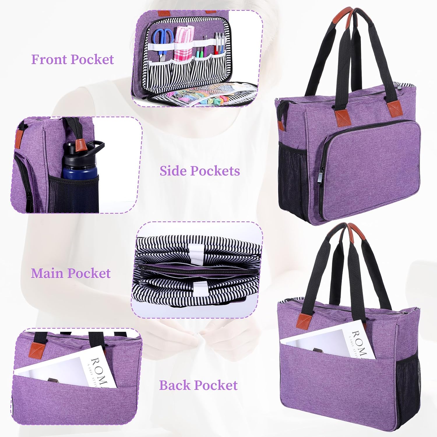 Embroidery Bag, Embroidery Project Carrying Bag, Embroidery Storage Bags for Embroidery Kit, Cross Stitch Supplies, Stitch Tools Kit, Bag Only, Purple