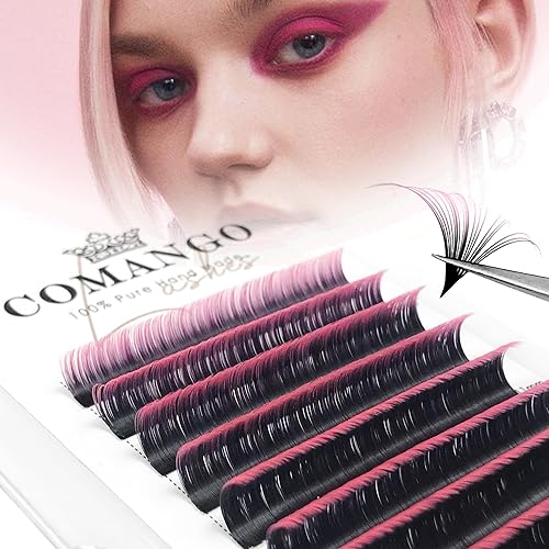 CoMango - Extensiones de pestañas de color degradado Easy Fan de 0.003 in, rizo C de 0.35-0.55 pulgadas, bandeja mixta, extensiones de pestañas de