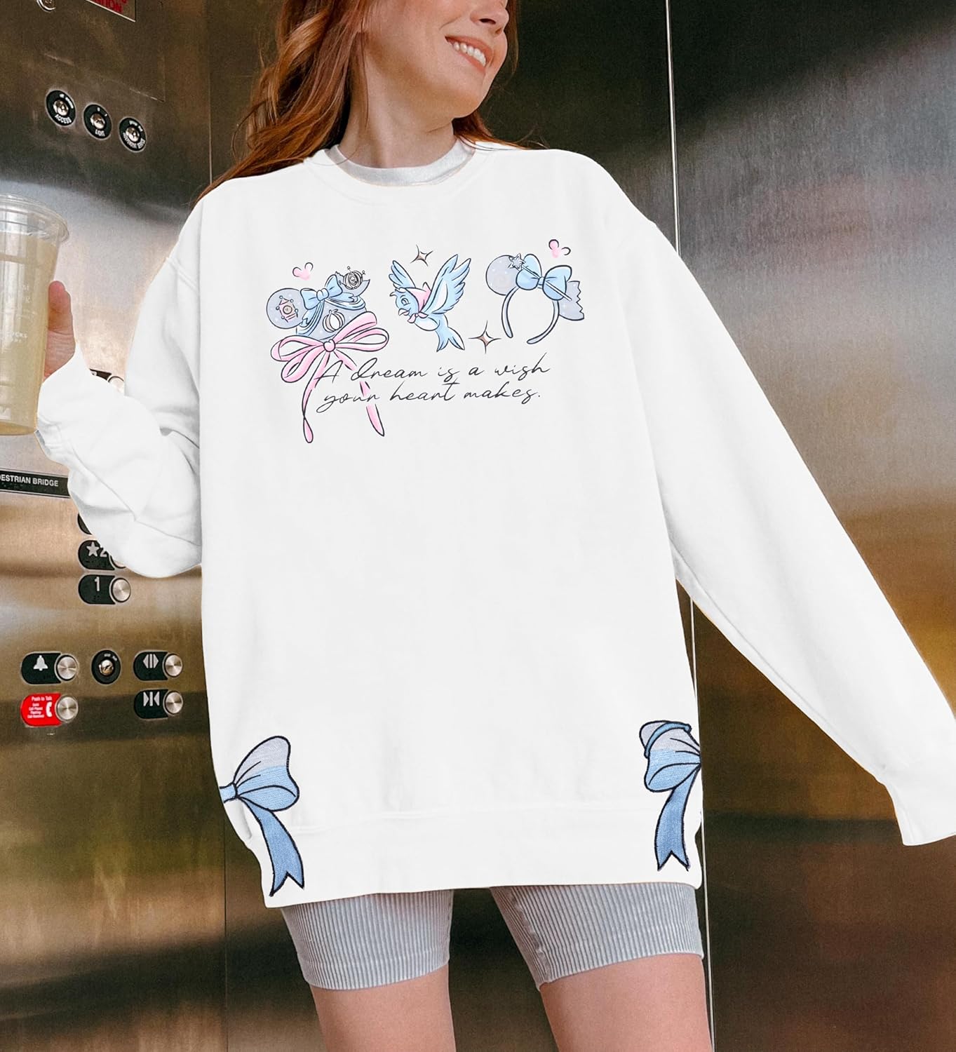 KIMSOONG Magical Sweatshirt for Women Cute Princess Crewneck Sweatshirts Embroidered Bow Magic Kingdom Pullover Tops