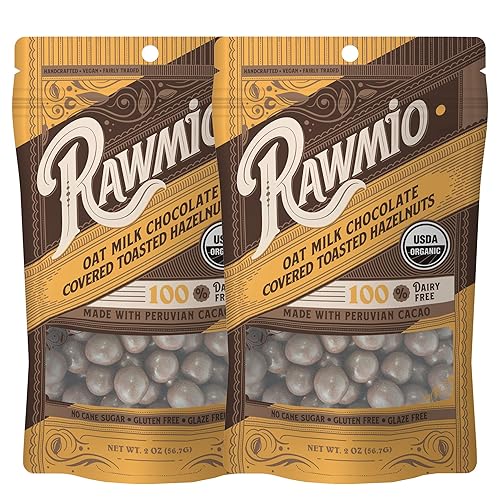 Rawmio Oat Milk Chocolate Covered Toasted Hazelnuts - Organic, Raw, Vegan, Gluten-Free - 2 Packs, 2 oz.