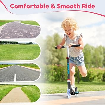 TONBUX Scooters for Kids 5-12, 2 Wheel Scooters with Cool Light Up Stem, Wheels, and Deck, 3 Level Adjustable Height Kick Scooter, Foldable and Lightweight Scooter for Kids 8-12