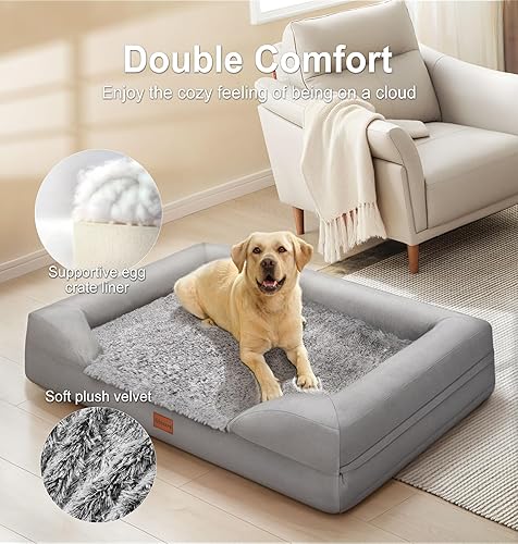 Miniatura 2 de Gimars Cama ortopédica gruesa de espuma de huevo ultra suave para perros grandes, impermeables, de alto apoyo, con fácil limpieza, extraíble,