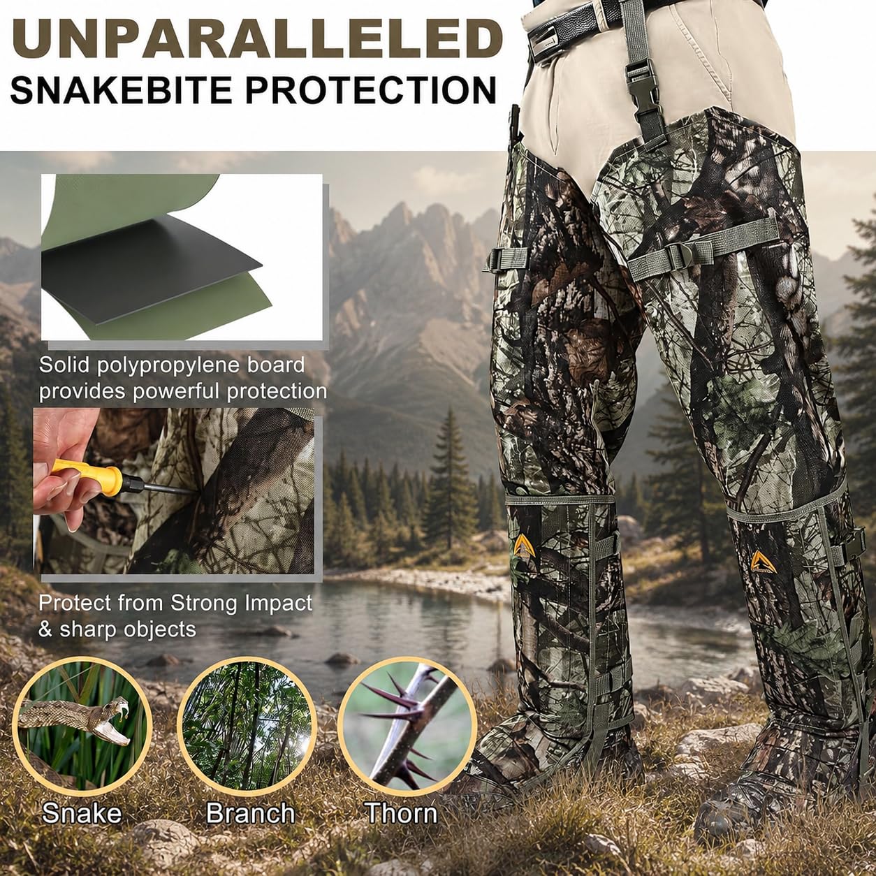 Chaparreras protectoras impermeables antiserpiente para caza, ajustables