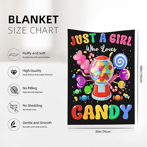 Miniatura 2 de Manta con texto en inglés Just A Girl Who Loves Candy, el mejor regalo, manta de franela súper suave de primera calidad, cálida felpa perfecta para