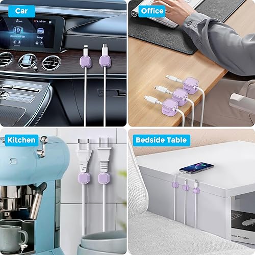 Miniatura 7 de AhaStyle Paquete de 6 organizadores magnéticos de cables 1s candado clips de cable adhesivo fuerte suave ajustable organizador de cables de alambre