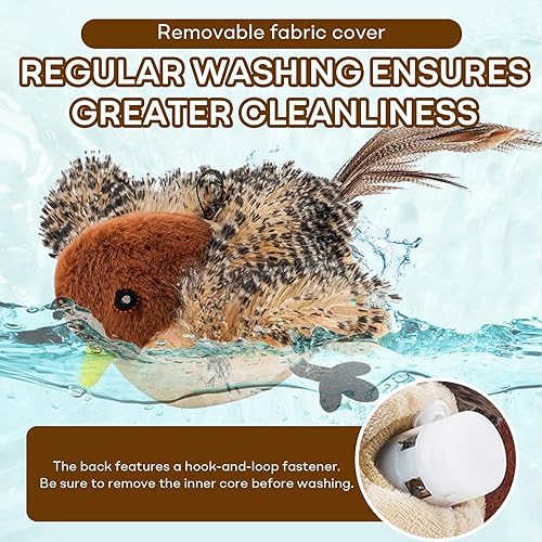 Miniatura 5 de Juguete interactivo para gatos y pájaros, juguete automático recargable con sonido real de pájaro y cola de plumas, juguete de hierba gatera para