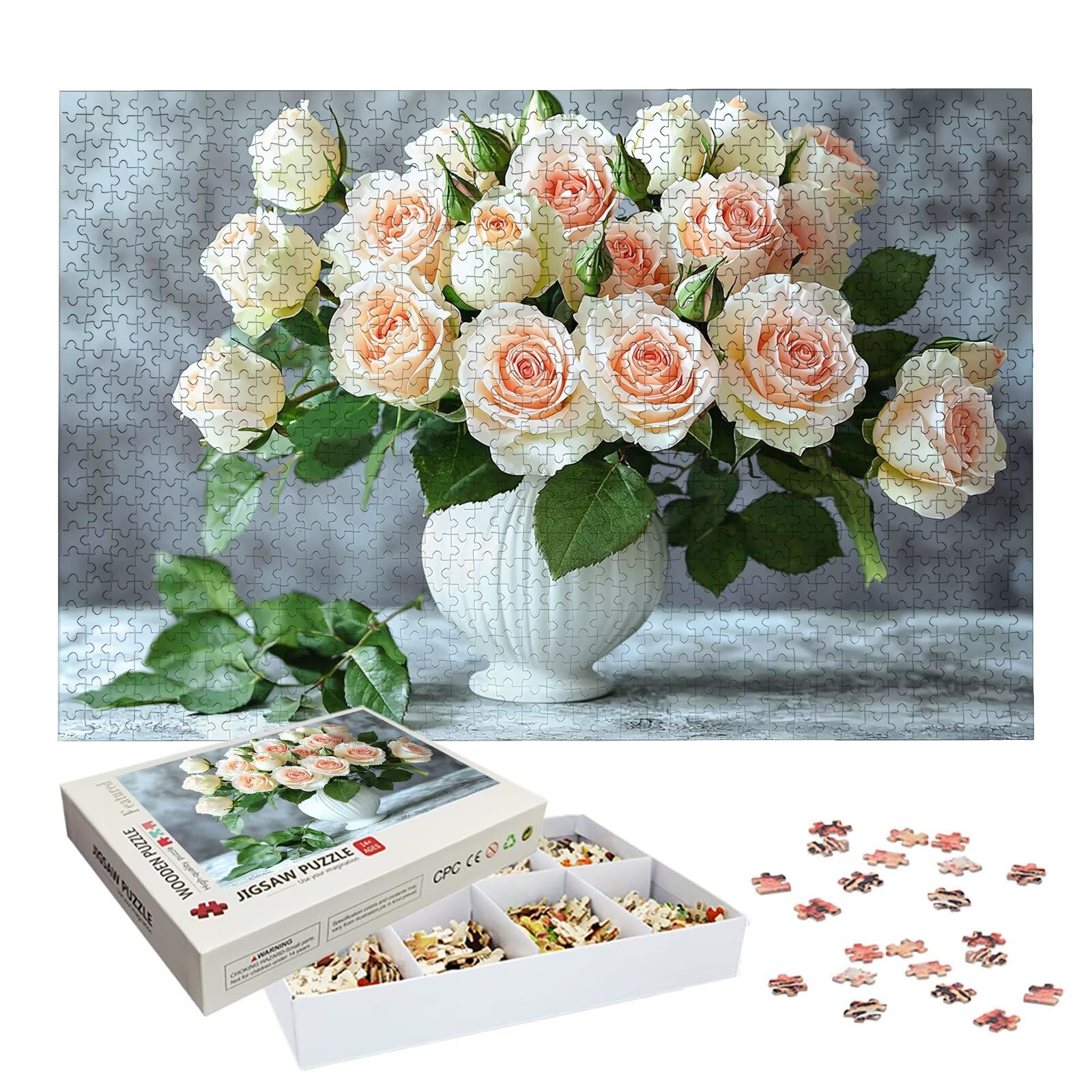 Puzzle 5000 sztuk dla dorosłych dzieci, puzzle z drewnianym kwiatem dla dorosłych, wymagające różowe łamigłówki, rodzinne gry edukacyjne, łamigłówki z pudełkiem do dekoracji domu, prezent dla kobiet i