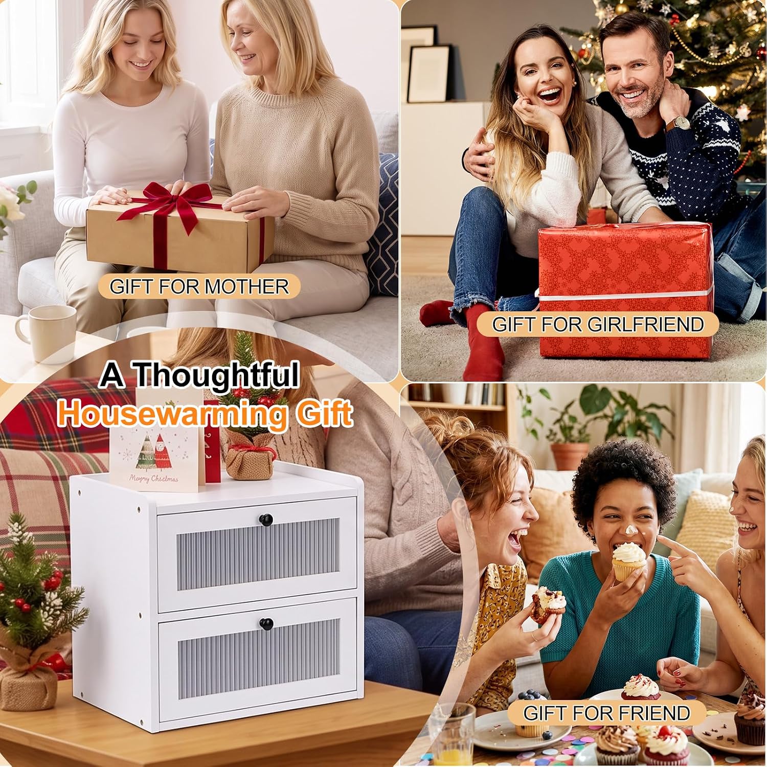 Alpeir Bread Box for Kitchen Countertop, Double Layer Large Breadbox, White