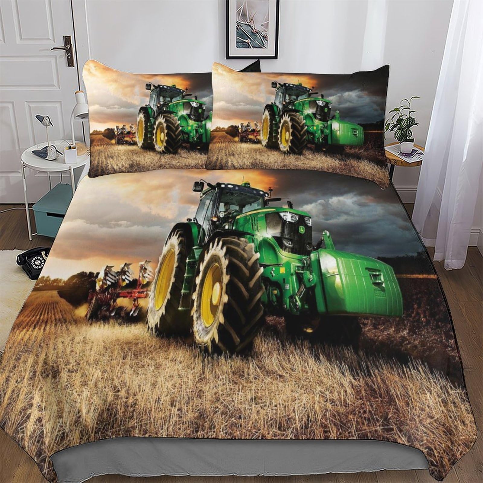 Parure de lit tracteur 3 pièces en microfibre douce avec housse de couette 200x200cm pour ado