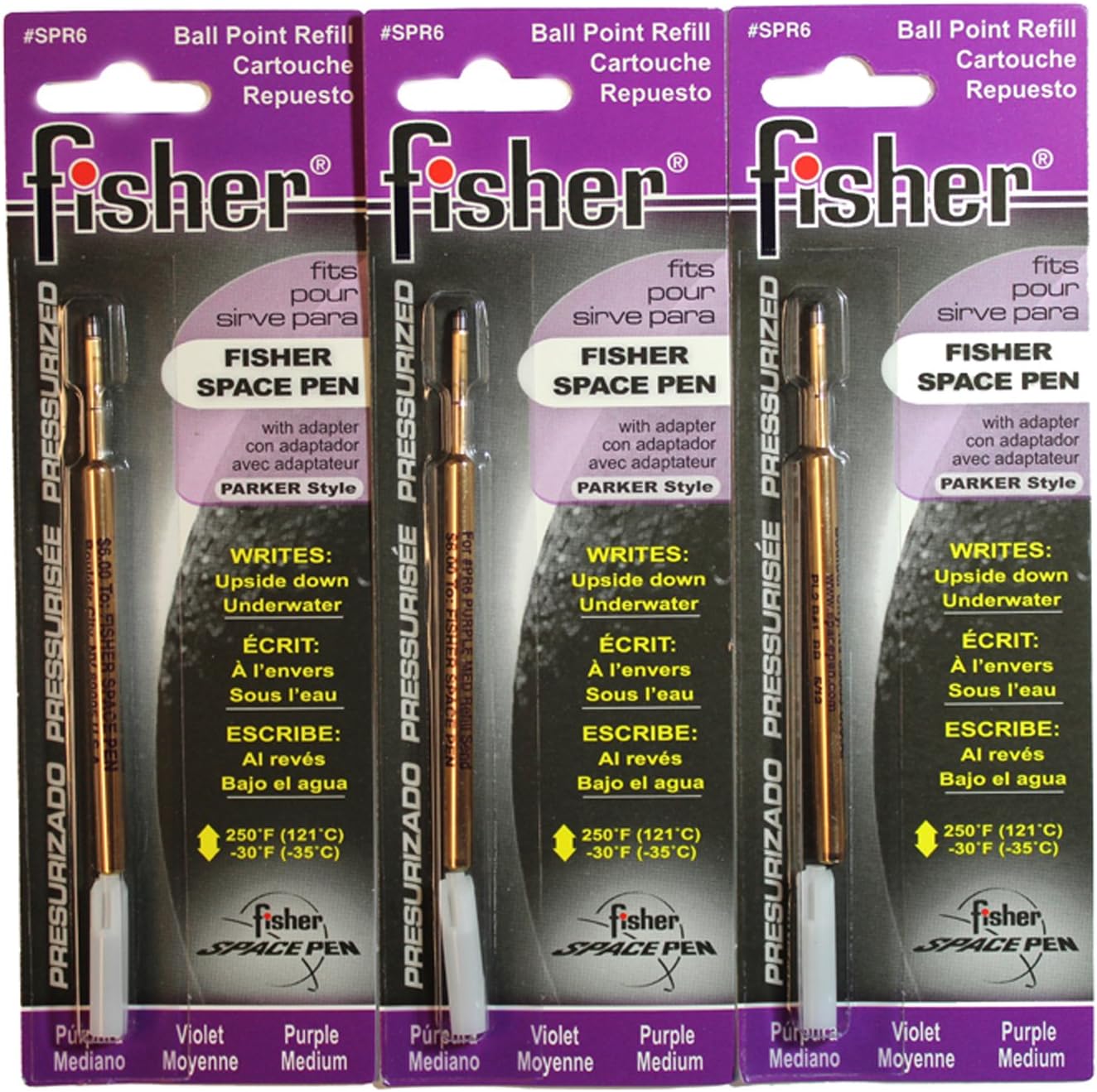 3 Pack Fisher Space Pen Purple Ink Refills SPR6 Medium Tip