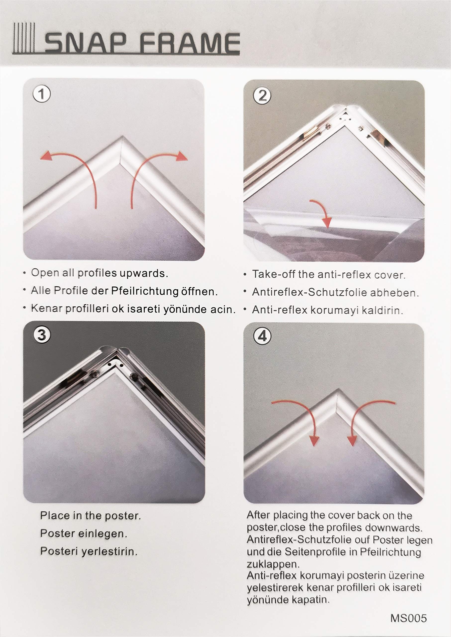 DisplayLager - 5 Cadre à Clipser A1, 5 pièces, Argenté | Cadre pour Affiches avec Profil en Aluminium argenté de 25 mm | avec vitre de Protection antireflet et matériel de Fixation