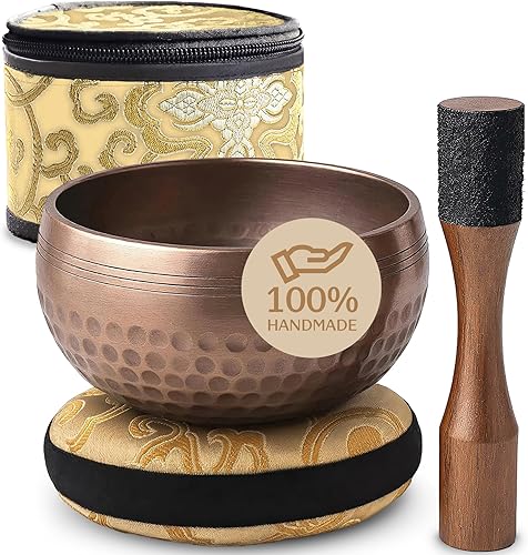 Miniatura 16 de Juego de Cuencos Tibetanos de Canto – Diseño Auténtico Simple – Cuenco de Sonido y Cuenco de Meditación con Cojín, Mazo y Guía – Equilibrio de