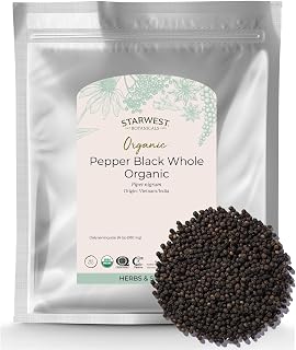 Starwest Botanicals Organic Whole Black Pepper - Black Peppercorns for Grinder Refill, Sourced from India, Sri Lanka, & Vietnam, Certified Kosher, Non-GMO - Bulk 1 lb Bag