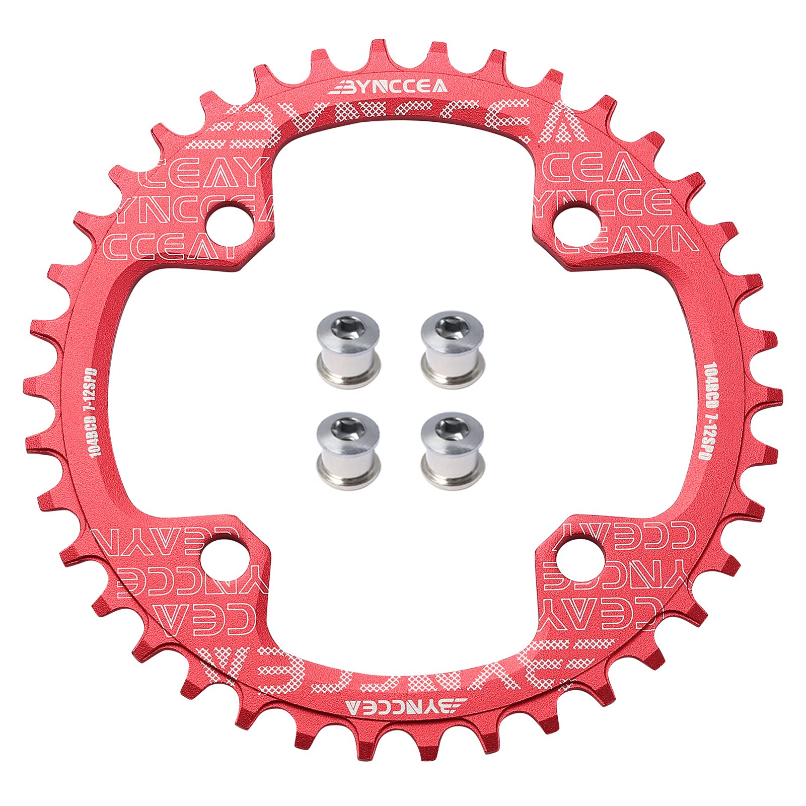 Bynccea Round Chainring 104 BCD 32T 34T 36T 38T Narrow Wide Bike Single Chainring Compatible with 8 9 10 11 12 Speed Mountain Bike Road Bike Fat Bikes MTB BMX Red Round 38T