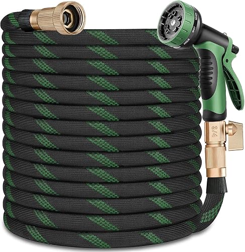 Garden Hose 100 ft, Fabric Water Hose with 10 Function Spray Nozzle